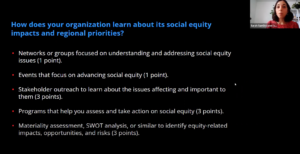 Screen capture of slide from Advancing Social Equity in Your Workplace webinar
